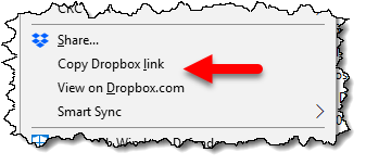 Copy Dropbox Link in Windows