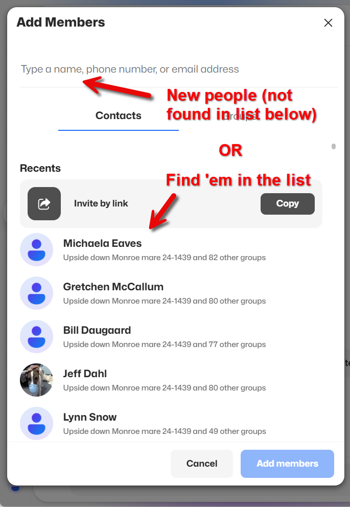 GroupMe addig people.