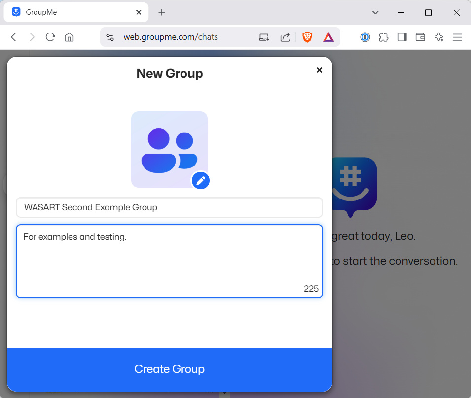Creating a group in GroupMe Desktop.