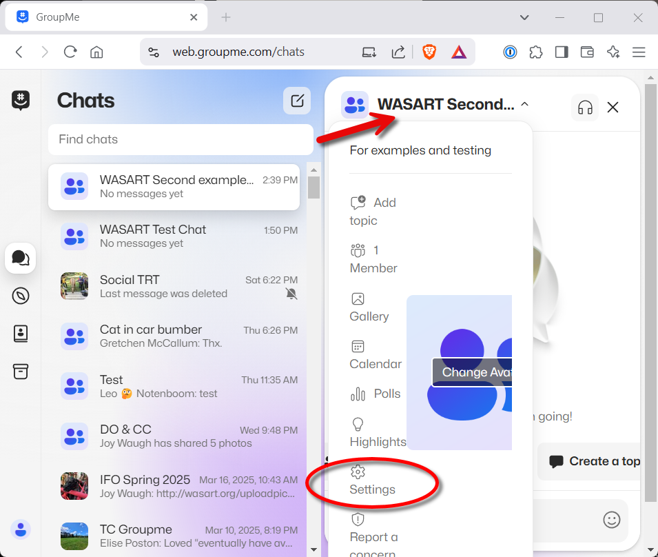 GroupMe Desktop Group Settings.