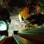 Chloe at the top gets checked out before her harness is removed.