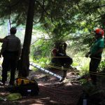 A horse stuck in the mud is rescued by the technical animal rescue team.