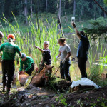 A horse stuck in the mud is rescued by the technical animal rescue team.