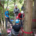 The rescue team readies the rope system.