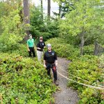 Volunteers stand ready at a rope haul system.